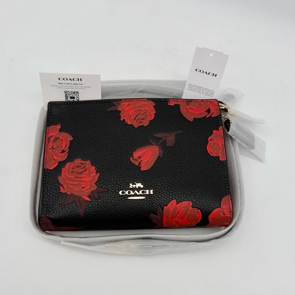 Coach Handbags - Coach Slim Crossbody Bag With Floral Print Black Red